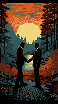 Business handshake nature poster adult. AI generated Image by rawpixel.
