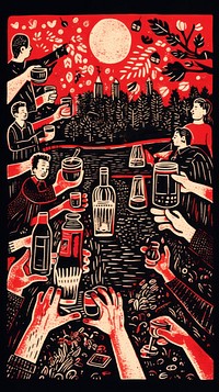 Cheers beer drinking pub people drawing art illustrated. AI generated Image by rawpixel.