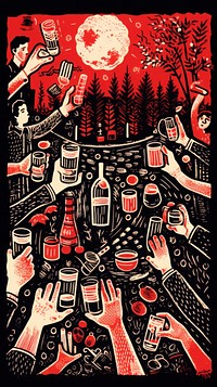 Cheers beer drinking pub people drawing art darkness. AI generated Image by rawpixel.