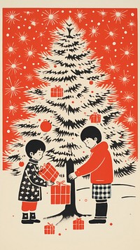 Children opening christmas presents drawing anticipation togetherness. AI generated Image by rawpixel.