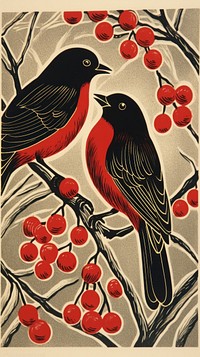 Christmas robins drawing nature animal. AI generated Image by rawpixel.