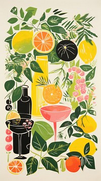 Cocktail party grapefruit drawing drink. AI generated Image by rawpixel.