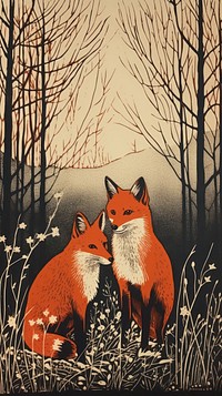 Foxes wildlife drawing animal. AI generated Image by rawpixel.