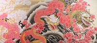 Gold and silver and pink chinese dragon pattern art representation. AI generated Image by rawpixel.
