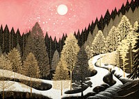 Gold and silver and pink christmas trees nature outdoors painting. AI generated Image by rawpixel.