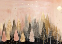 Gold and silver and pink christmas trees painting outdoors nature. AI generated Image by rawpixel.