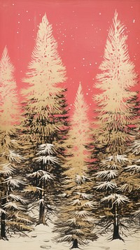 Gold and silver and pink christmas trees pine painting drawing. AI generated Image by rawpixel.