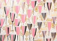 Gold and silver and pink many champagne glasses pattern line art. 