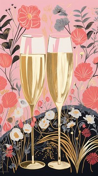 Gold and silver and pink many champagne glasses painting drink wine. AI generated Image by rawpixel.