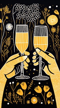Gold silver hands cheers champagne glasses drawing adult togetherness. AI generated Image by rawpixel.