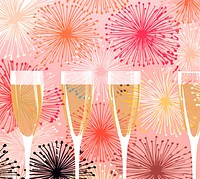 Gold silver pink champagne glasses fireworks pattern refreshment celebration backgrounds. AI generated Image by rawpixel.