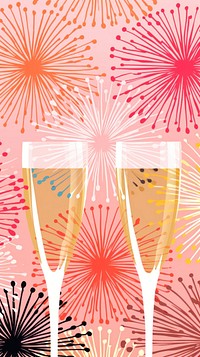 Gold silver pink champagne glasses fireworks pattern happiness abstract drink. 