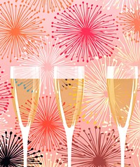 Gold silver pink champagne glasses fireworks pattern drink line refreshment. AI generated Image by rawpixel.