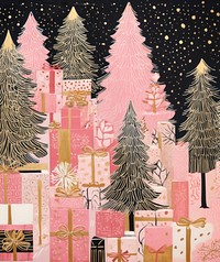 Gold silver pink christmas presents drawing nature backgrounds. AI generated Image by rawpixel.