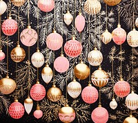 Gold silver pink cristmas baubles christmas backgrounds celebration. AI generated Image by rawpixel.