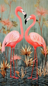 Gold pink silver flamingoes animal nature bird. AI generated Image by rawpixel.