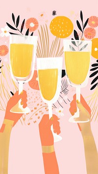 Gold pink silver hands holding many champagne glasses happiness drink togetherness. AI generated Image by rawpixel.