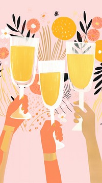 Gold pink silver hands holding many champagne glasses happiness drink togetherness. 