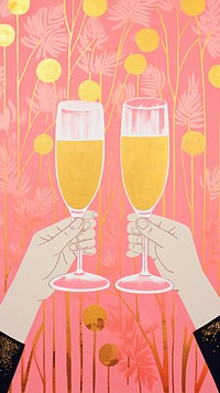 Gold pink silver hands holding many champagne glasses painting drink refreshment. AI generated Image by rawpixel.