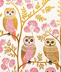 Gold pink silver owls pattern drawing nature animal. AI generated Image by rawpixel.