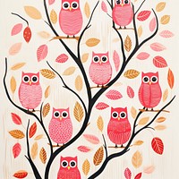 Gold pink silver owls pattern painting drawing nature. AI generated Image by rawpixel.