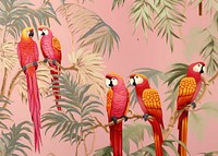 Gold pink silver tropical parrots jungle tropics animal nature. AI generated Image by rawpixel.