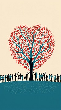 Group of people holding a heart silhouette drawing plant. 