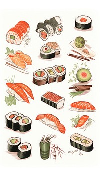 Japnese sushi party seafood drawing rice. AI generated Image by rawpixel.