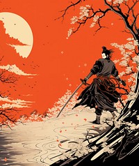 Japanese samurai nature comics adult. AI generated Image by rawpixel.