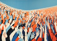 Large crowd cheering in a stadium art painting audience. 