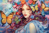 Rainbow butterfly portrait painting flower. AI generated Image by rawpixel.