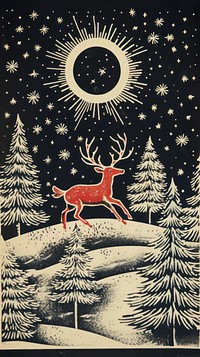 Santa clause riding reindeer at night christmas drawing nature. AI generated Image by rawpixel.