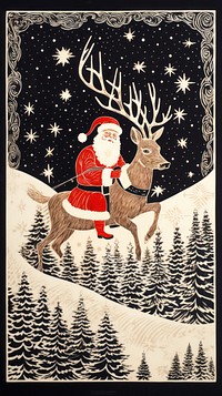 Santa clause riding reindeer at night drawing nature animal. AI generated Image by rawpixel.