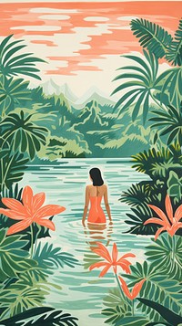 Tropical spa nature outdoors painting. 