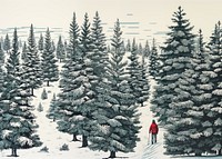 Winter christmas tree shopping nature outdoors drawing. AI generated Image by rawpixel.