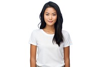 Woman in white t-shirt sleeve blouse smile. AI generated Image by rawpixel.