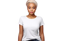 Woman in white t-shirt adult white background individuality. AI generated Image by rawpixel.