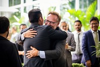 Old brunei businessman hugging adult togetherness. AI generated Image by rawpixel.