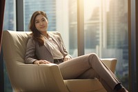 Singaporean businesswoman sitting furniture chair. AI generated Image by rawpixel.