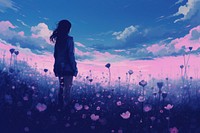 A girl in spring feild wallpaper flower outdoors nature. AI generated Image by rawpixel.
