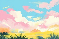Off-white sky grassland outdoors painting. AI generated Image by rawpixel.