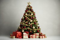 Hristmas tree with gifts and holly around it christmas plant anticipation. AI generated Image by rawpixel.