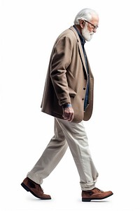 A old man walking overcoat standing. 