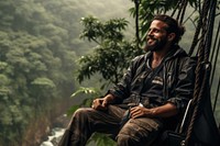 Freedom adult Man Tourist Wearing Casual Clothing On Zip Line Or Canopy Experience In Laos Rain Forest forest outdoors portrait. AI generated Image by rawpixel.