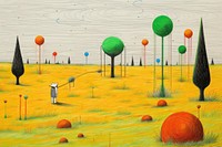 A pencil color painting of a grassland outdoors drawing balloon. AI generated Image by rawpixel.