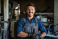 Plumber smiling holding adult male. AI generated Image by rawpixel.