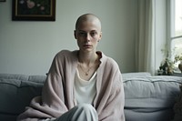 Young person with hair loss sitting portrait adult. AI generated Image by rawpixel.