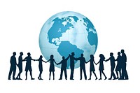 Silhouette of people holding hands around a globe togetherness planet adult. 