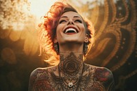 Caucasian happy tattooed woman laughing smile individuality. AI generated Image by rawpixel.