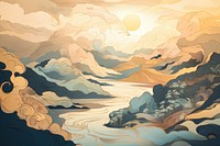 Mountainous landscape outdoors painting nature. AI generated Image by rawpixel.